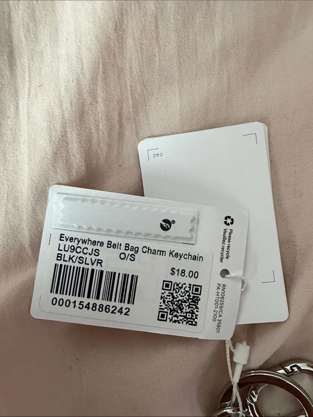 Lululemon Black Silver Bag Charm Keychain